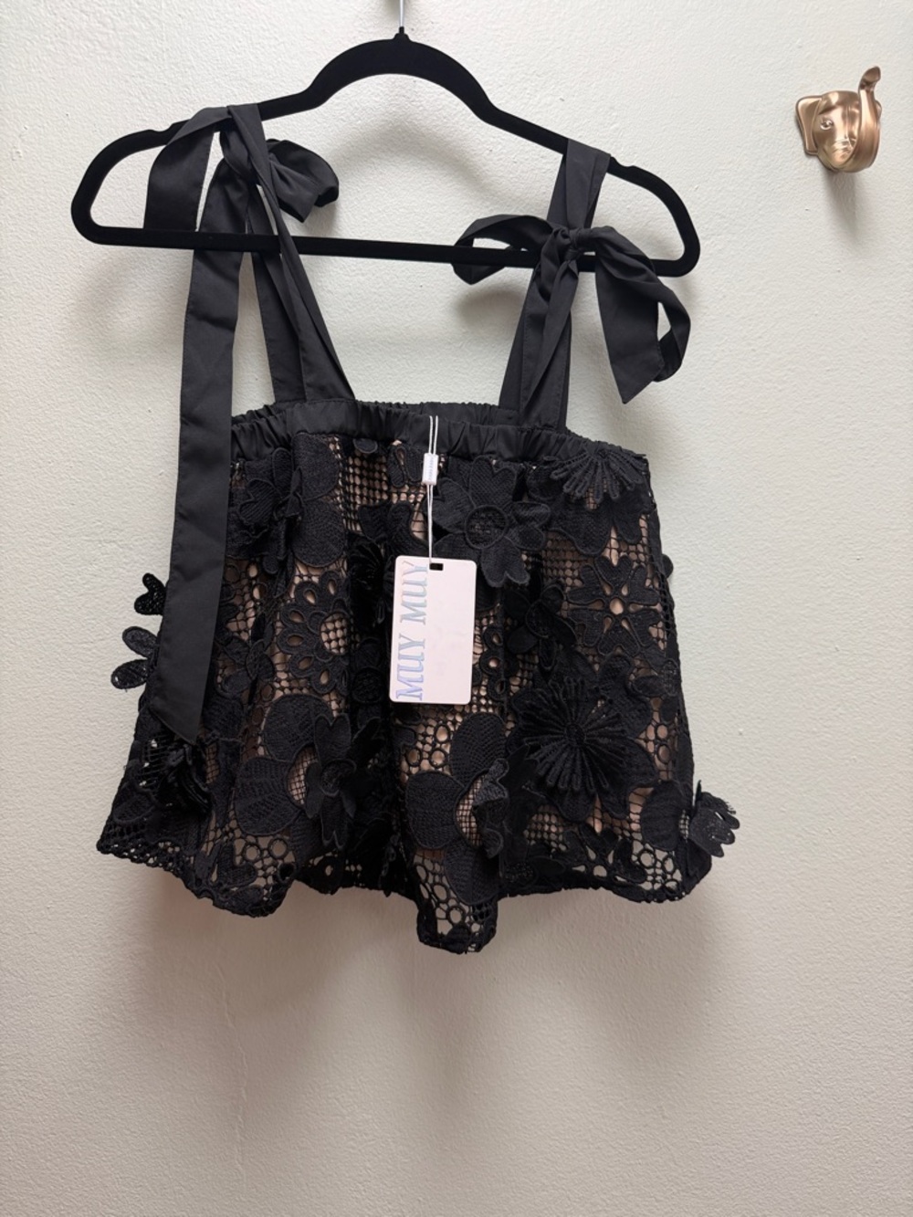 Black Floral Lace Tie-Shoulder Crop Top